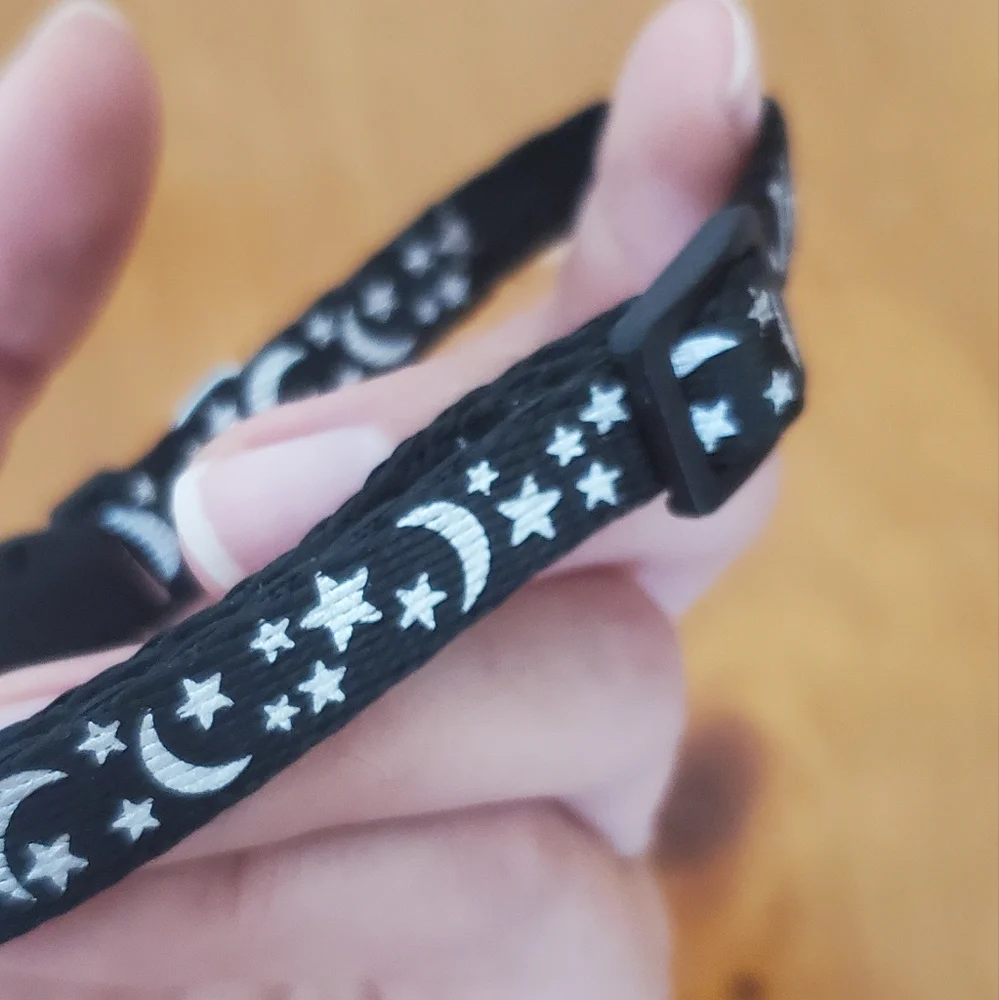 Black Cat Collar with Silver Stars and Moon